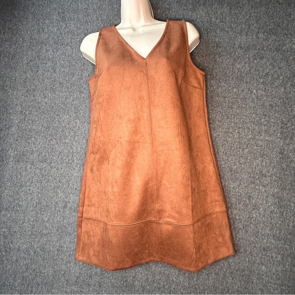 LOFT Dresses & Skirts - LOFT Dress Womens Petite 6P Brown Faux Suede Sleeveless Shift V-Neck Mini